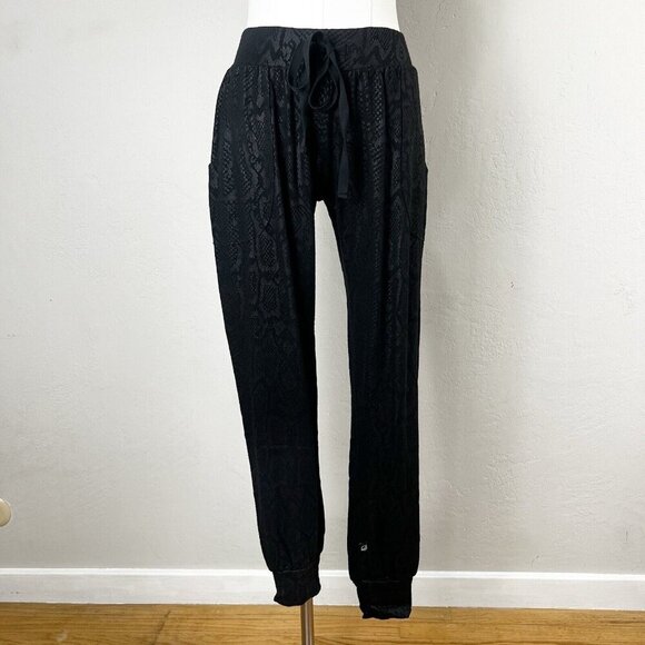 Terez Joggers Pants‎ Foil Snakeskin Printed Black Drawstring Modal Size XS - Picture 1 of 11
